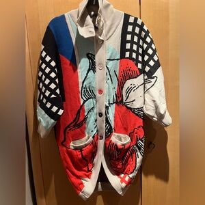 GSUS Colorful Graphic Thick Knit Batwing Cardigan